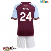 Camiseta Aston Villa Amadou Onana #24 Primera Equipación para niños 2025-26 manga corta (+ pantalones cortos)